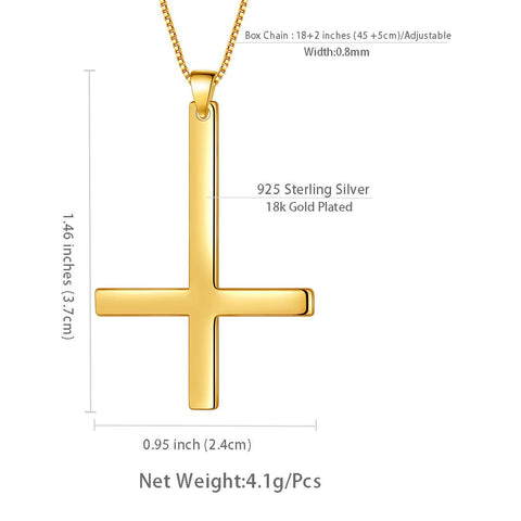 Mens Inverted Cross Necklace Pendant Women Jewelry Gift Sterling Silver Gold