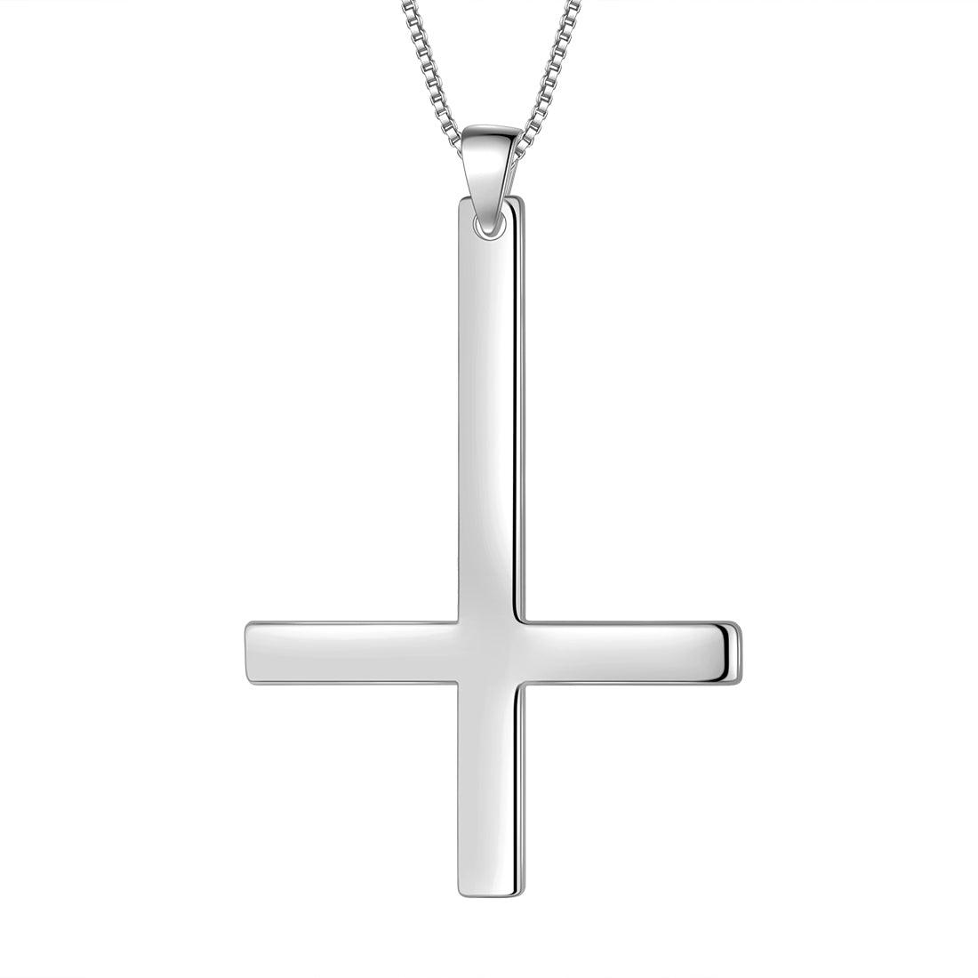 Mens Inverted Cross Necklace Pendant Sterling Silver - Necklaces - Aurora Tears