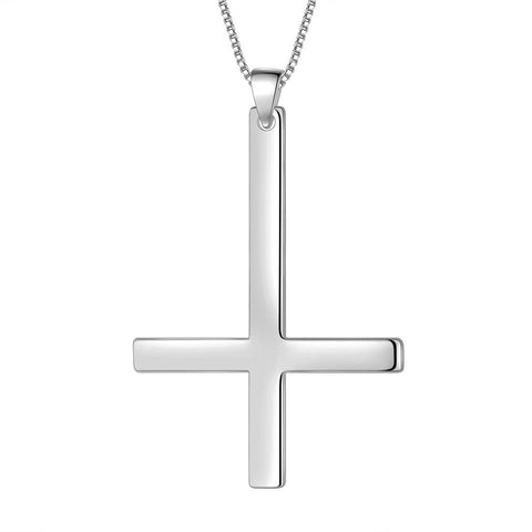 Mens Inverted Cross Necklace Pendant Sterling Silver - Necklaces - Aurora Tears