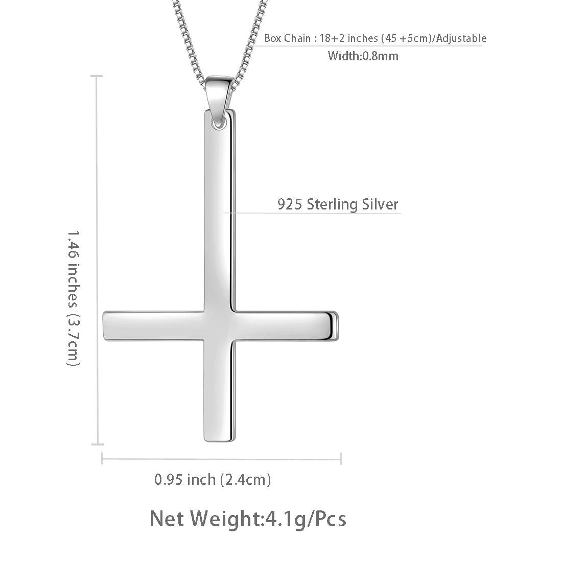 Mens Inverted Cross Necklace Pendant Sterling Silver - Necklaces - Aurora Tears