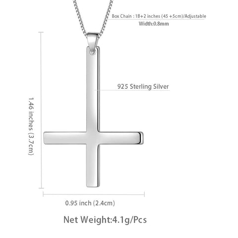 Mens Inverted Cross Necklace Pendant Sterling Silver - Necklaces - Aurora Tears