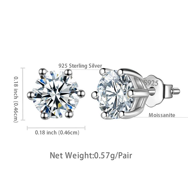 Moissanite Stud Earrings 925 Sterling Silver 6-Prong - Earrings - Aurora Tears