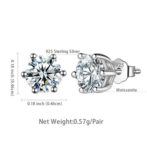 Moissanite Stud Earrings 925 Sterling Silver 6-Prong - Earrings - Aurora Tears