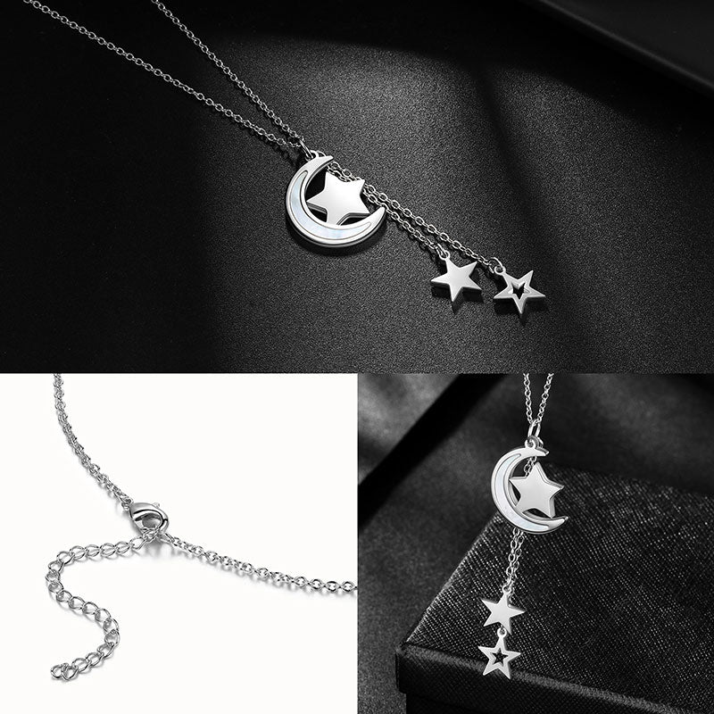 Moon Star Necklace Pendant Stainless Steel - Necklaces - Aurora Tears