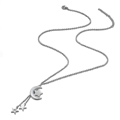 Moon Star Necklace Pendant Stainless Steel - Necklaces - Aurora Tears