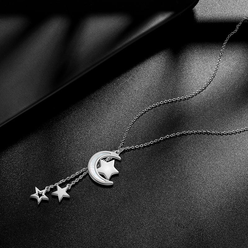 Moon Star Necklace Pendant Stainless Steel - Necklaces - Aurora Tears