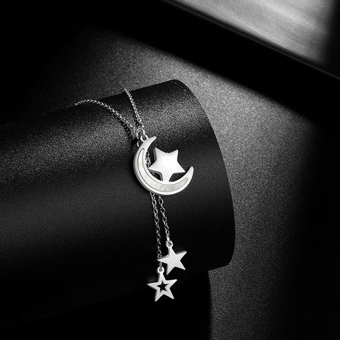 Moon Star Necklace Pendant Stainless Steel - Necklaces - Aurora Tears