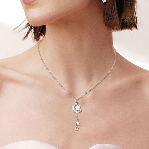 Moon Star Necklace Pendant Stainless Steel - Necklaces - Aurora Tears