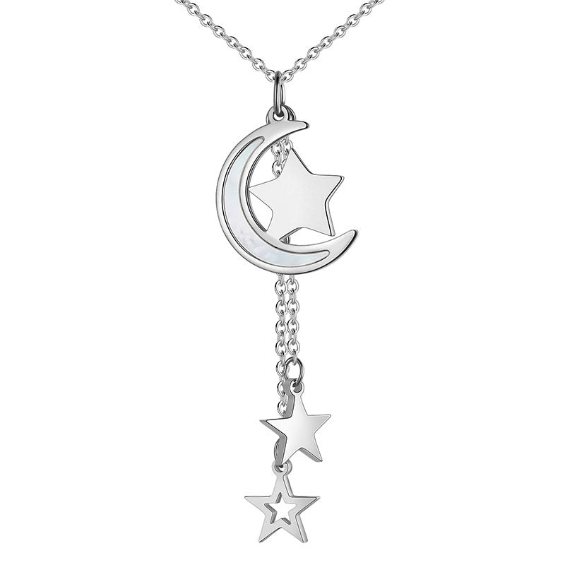 Moon Star Necklace Pendant Stainless Steel - Necklaces - Aurora Tears