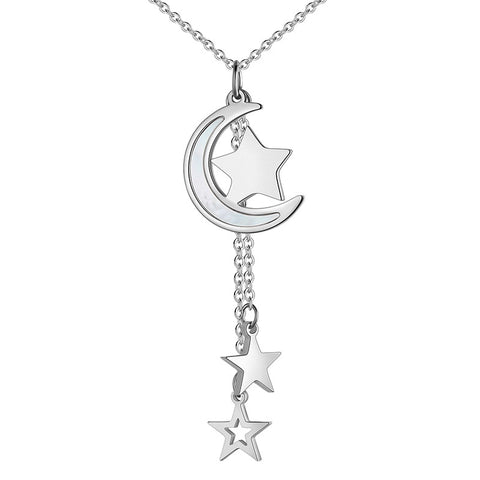 Moon Star Necklace Pendant Stainless Steel - Necklaces - Aurora Tears
