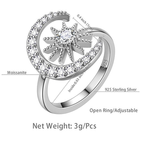 Moon Sun Moissanite Ring 925 Sterling Silver Fine Jewelry - Rings - Aurora Tears