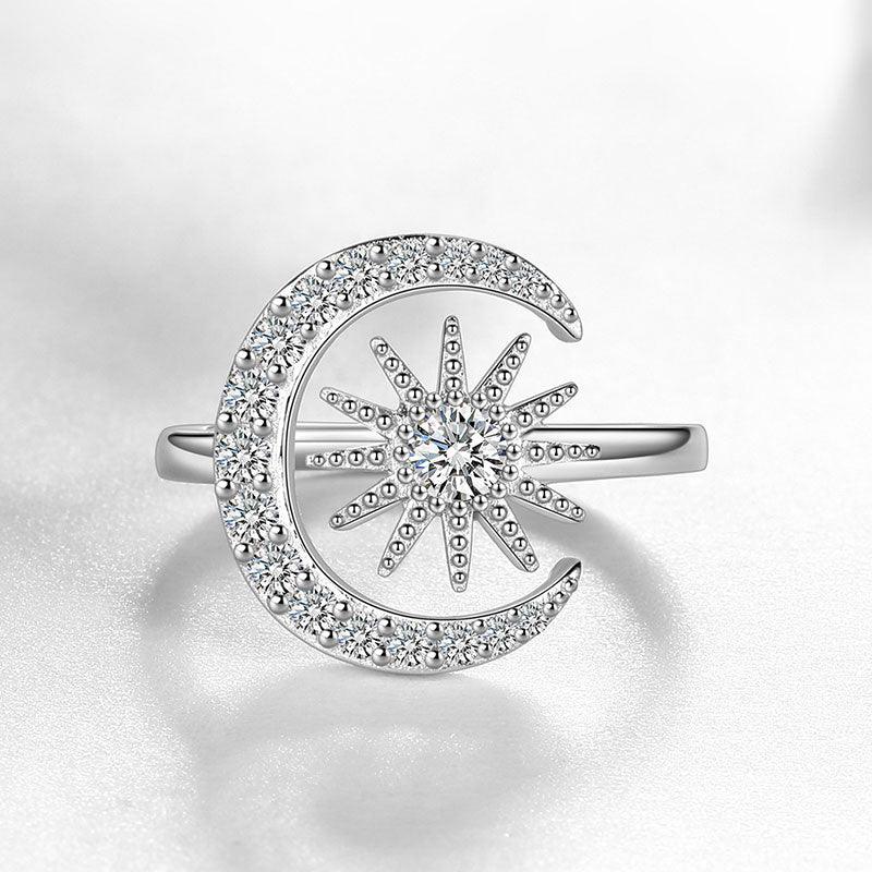 Moon Sun Moissanite Ring 925 Sterling Silver Fine Jewelry - Rings - Aurora Tears