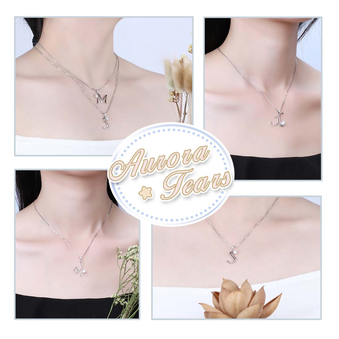 Women Letter X Initial Necklaces Sterling Silver - Necklaces - Aurora Tears Jewelry