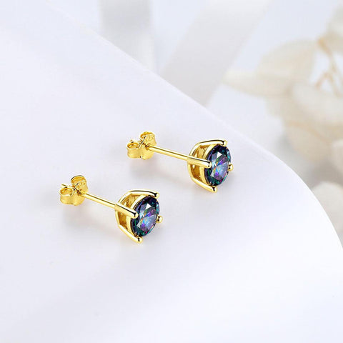 Mystic Rainbow Fire Topaz Stud Earrings Sterling Silver - Earrings - Aurora Tears Jewelry