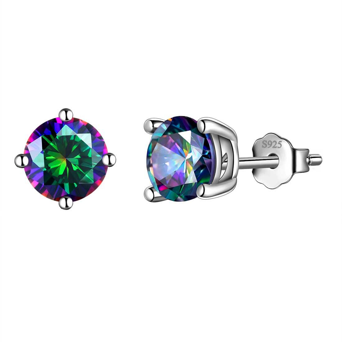 Mystic Rainbow Fire Topaz Stud Earrings Sterling Silver - Earrings - Aurora Tears Jewelry