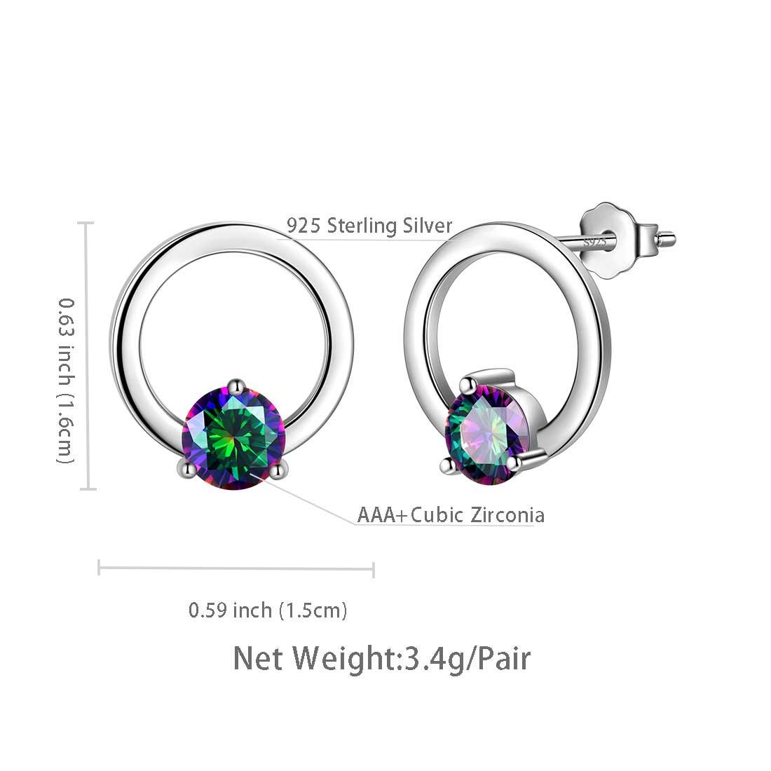 Mystic Rainbow Topaz Stud Earrings Sterling Silver Hollow Round - Earrings - Aurora Tears Jewelry