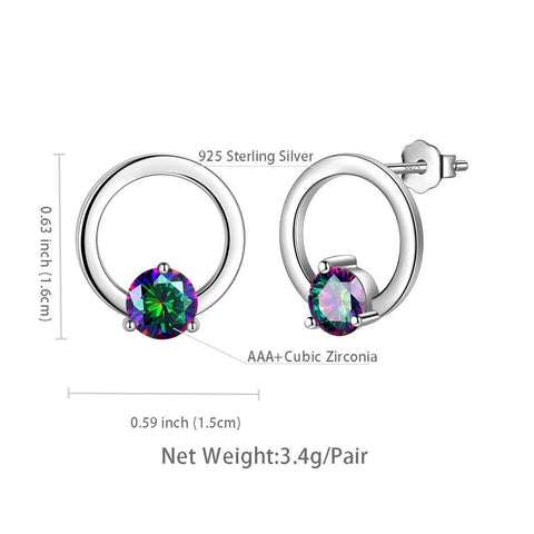 Mystic Rainbow Topaz Stud Earrings Sterling Silver Hollow Round - Earrings - Aurora Tears Jewelry