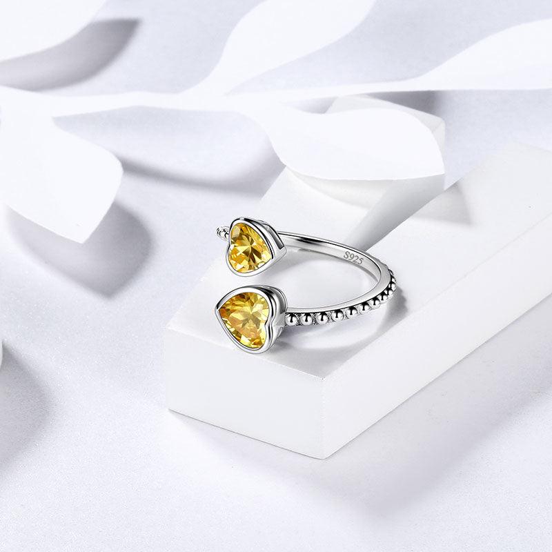 Birthstone November Citrine Love Hearts Ring Adjustable - Rings - Aurora Tears