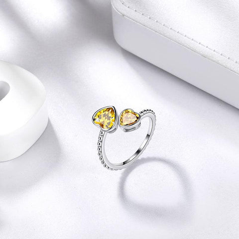 Birthstone November Citrine Love Hearts Ring Adjustable - Rings - Aurora Tears