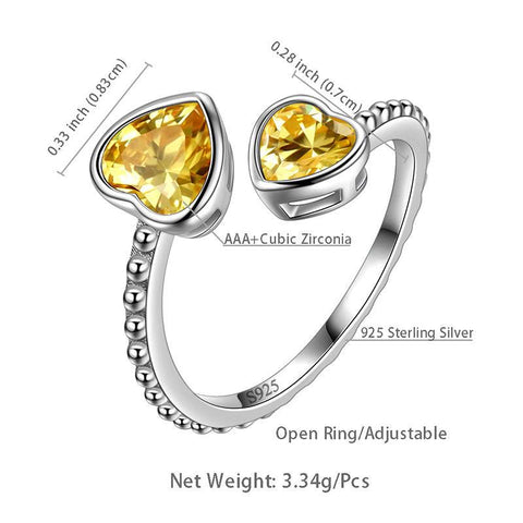 Birthstone November Citrine Love Hearts Ring Adjustable - Rings - Aurora Tears
