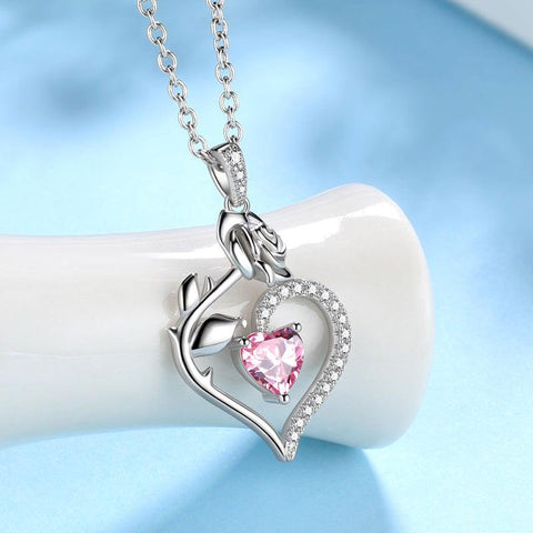 October Tourmaline Heart Birthstone 3D Flower Rose Necklace Pendant - Necklaces - Aurora Tears