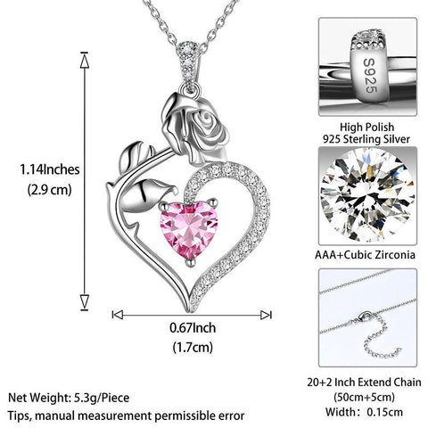 October Tourmaline Heart Birthstone 3D Flower Rose Necklace Pendant - Necklaces - Aurora Tears