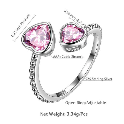 Birthstone October Tourmaline Love Hearts Ring Adjustable - Rings - Aurora Tears