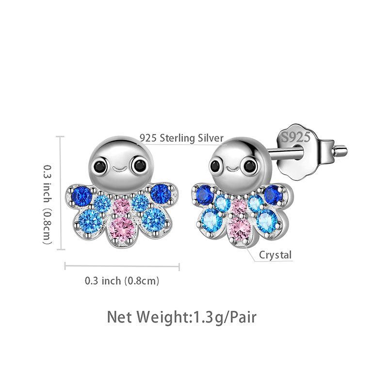 Octopus Mini Animal Studs Earrings 925 Sterling Silver - Earrings - Aurora Tears