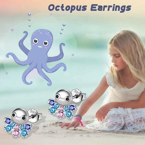 Octopus Mini Animal Studs Earrings 925 Sterling Silver - Earrings - Aurora Tears