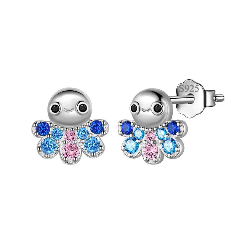 Octopus Mini Animal Studs Earrings 925 Sterling Silver - Earrings - Aurora Tears