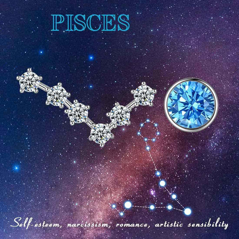 Pisces Earrings March Birthstone Zodiac Studs - Earrings - Aurora Tears