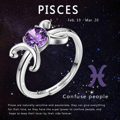 Pisces Ring February Amethyst Birthstone Zodiac - Rings - Aurora Tears