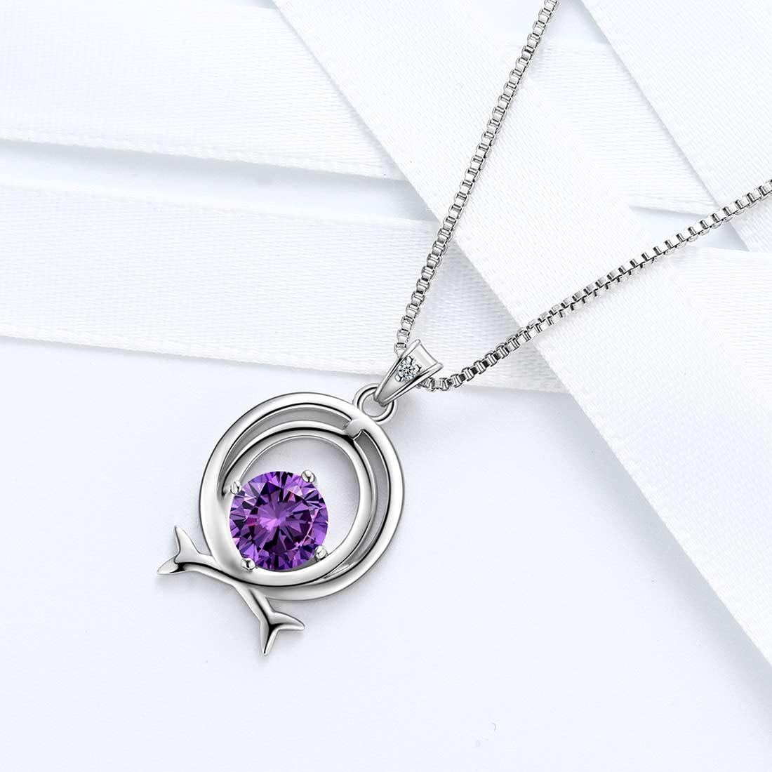 Zodiac Pisces Necklace February Birthstone Pendant Crystal - Necklaces - Aurora Tears