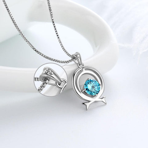 Zodiac Pisces Necklace March Birthstone Pendant Crystal - Necklaces - Aurora Tears