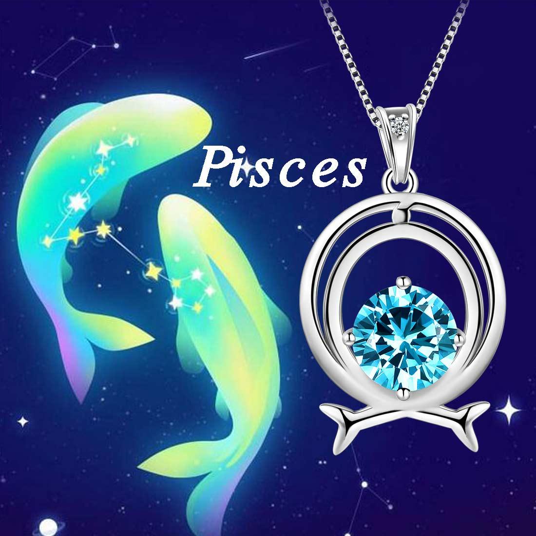 Zodiac Pisces Necklace March Birthstone Pendant Crystal - Necklaces - Aurora Tears