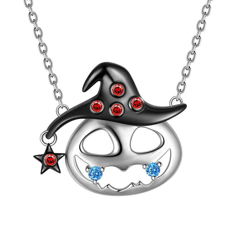 Pumpkin Pendant Necklace Halloween Jewelry 925 Sterling Silver - Necklaces - Aurora Tears