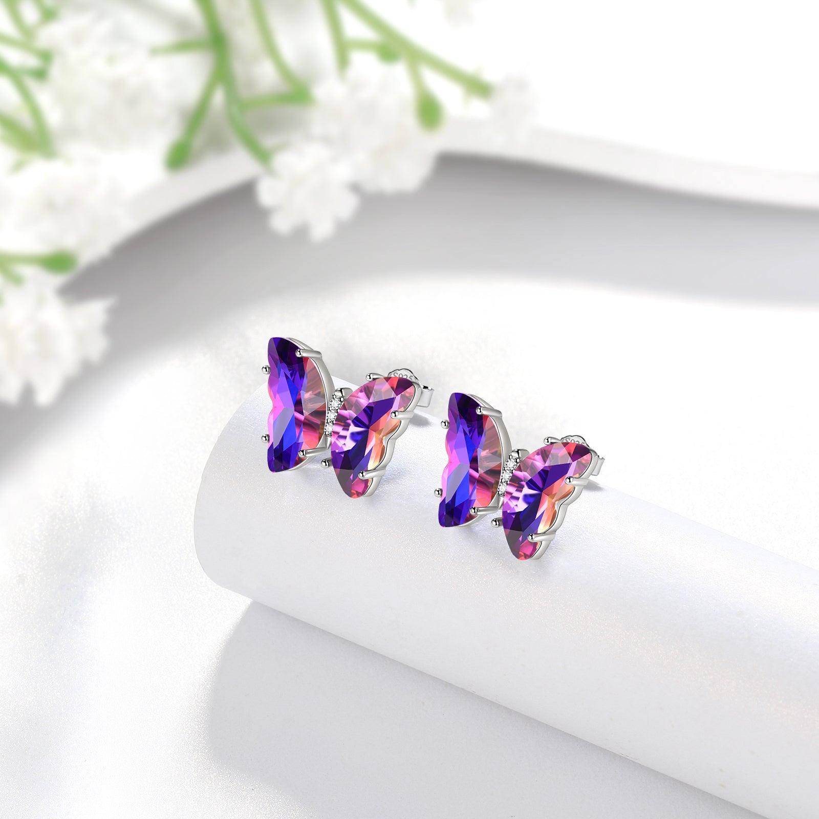 Purple Butterfly Earrings February Amethyst Birthstone - Earrings - Aurora Tears