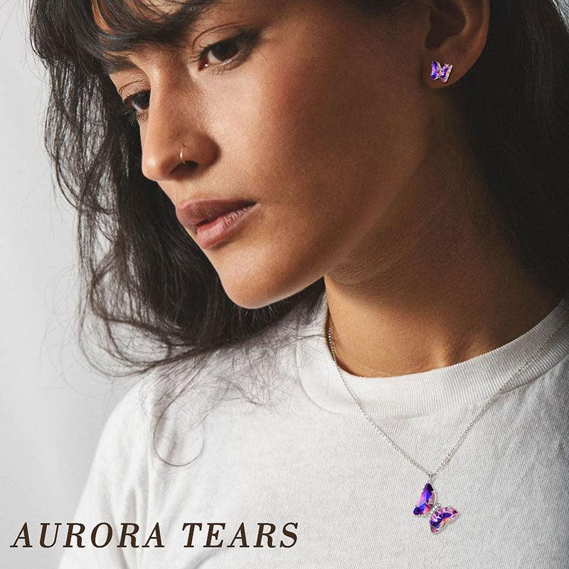 Purple Butterfly Jewelry Set 3PCS February Amethyst Birthstone - Jewelry Sets - Aurora Tears