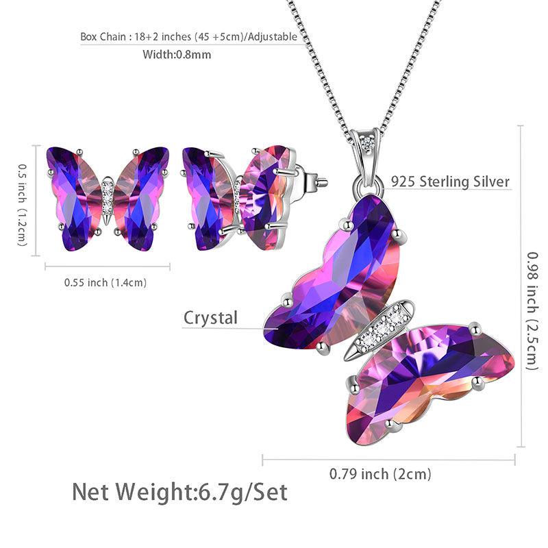 Purple Butterfly Jewelry Set 3PCS February Amethyst Birthstone - Jewelry Sets - Aurora Tears