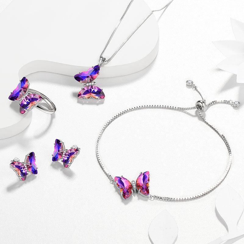 Purple Butterfly Jewelry Set 5PCS February Amethyst Birthstone - Jewelry Sets - Aurora Tears