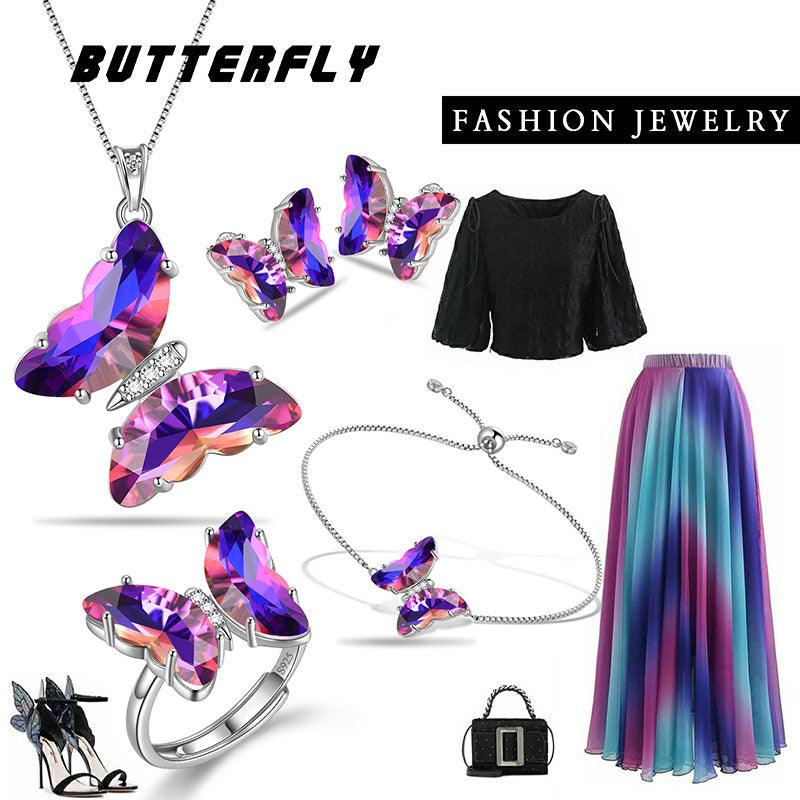 Purple Butterfly Jewelry Set 5PCS February Amethyst Birthstone - Jewelry Sets - Aurora Tears