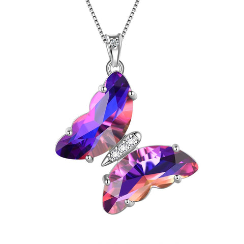 Purple Butterfly Necklace February Amethyst Birthstone Pendant - Necklaces - Aurora Tears