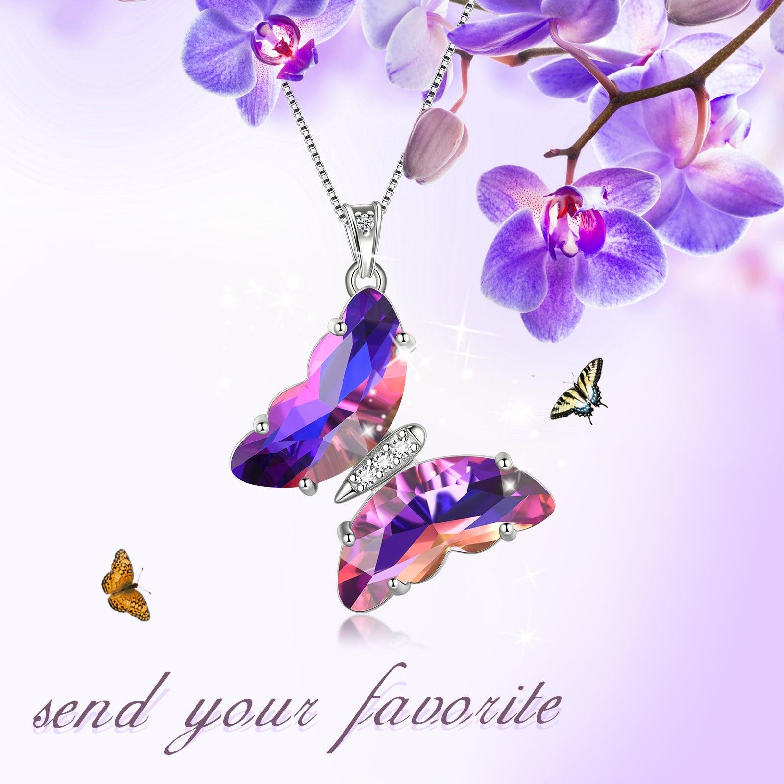 Purple Butterfly Necklace February Amethyst Birthstone Pendant - Necklaces - Aurora Tears