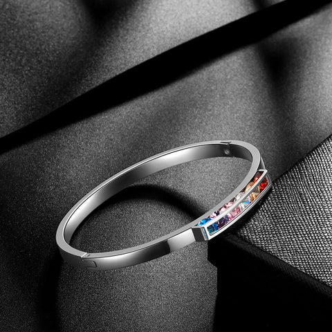 LGBT Rainbow Women Bangles Bracelet Cuff Stainless Steel - Bracelet - Aurora Tears