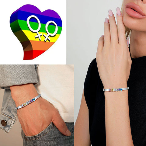 LGBT Rainbow Women Bangles Bracelet Cuff Stainless Steel - Bracelet - Aurora Tears