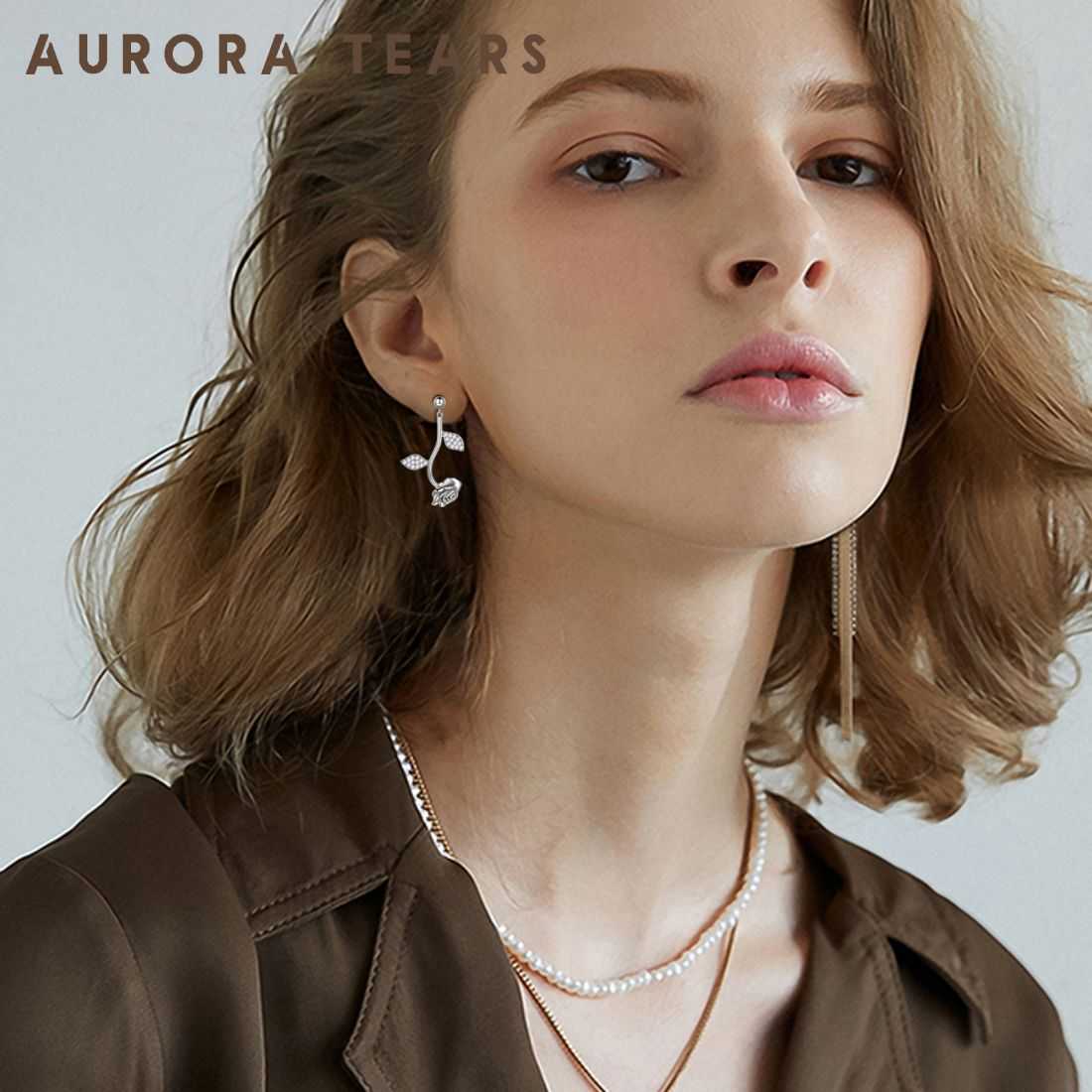 Rose Flower Drop Earrings 925 Sterling Silver Aurora Tears - Earrings - Aurora Tears Jewelry