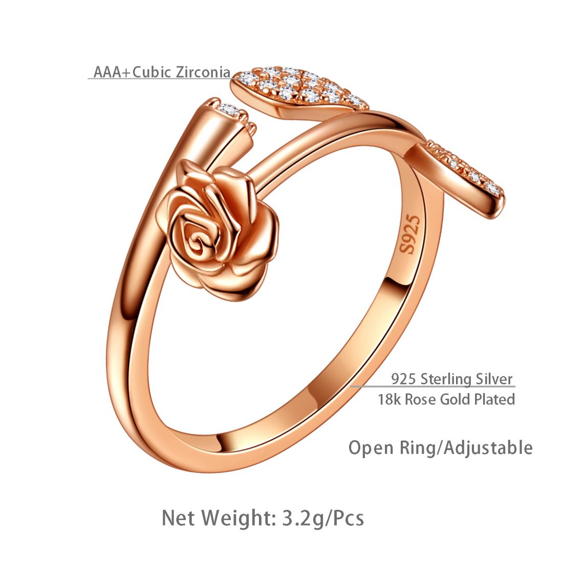 Rose Flower Ring 925 Sterling Silver Aurora Tears - Rings - Aurora Tears Jewelry