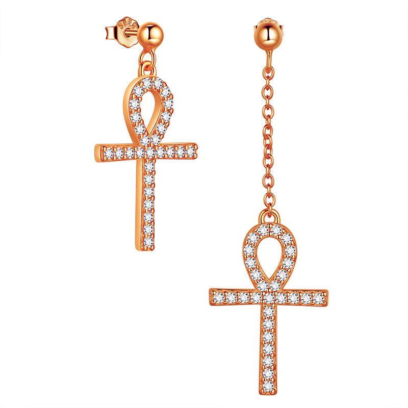 Asymmetry Ankh Cross Earrings Sterling Silver - Earrings - Aurora Tears