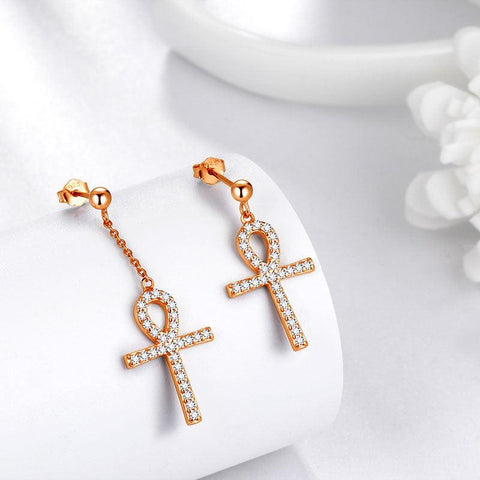 Asymmetry Ankh Cross Earrings Sterling Silver - Earrings - Aurora Tears