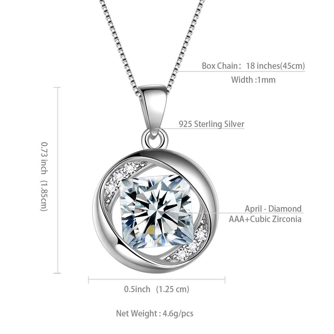 Round Birthstone April Diamond Necklace Pendant - Necklaces - Aurora Tears